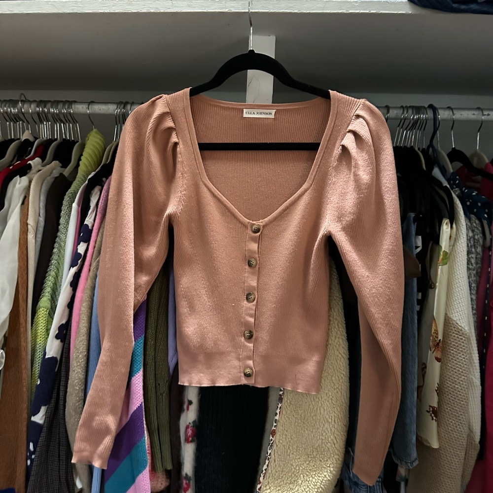 Ulla Johnson Pink Button-Up Cardigan